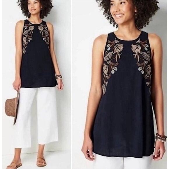 J. Jill Embroidered Gauzy Sleeveless Top Black Size Large Casual Weekend Boho - Picture 1 of 8